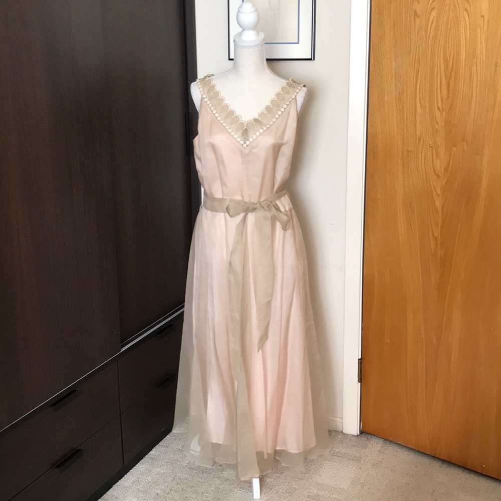 Pale pink silk and champagne / cream dress